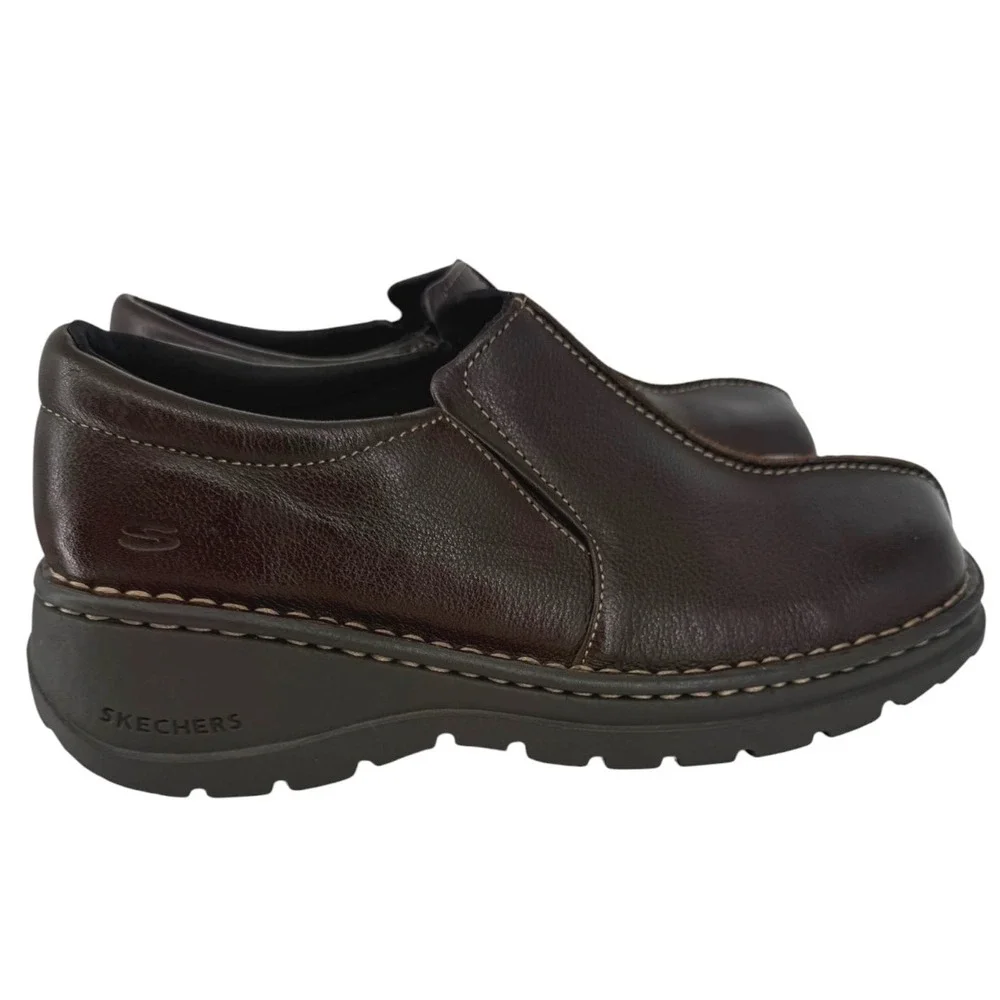 Skechers Womens 1283 Vintage Y2K Brown Chunky Leather Platform Loafers Size 9